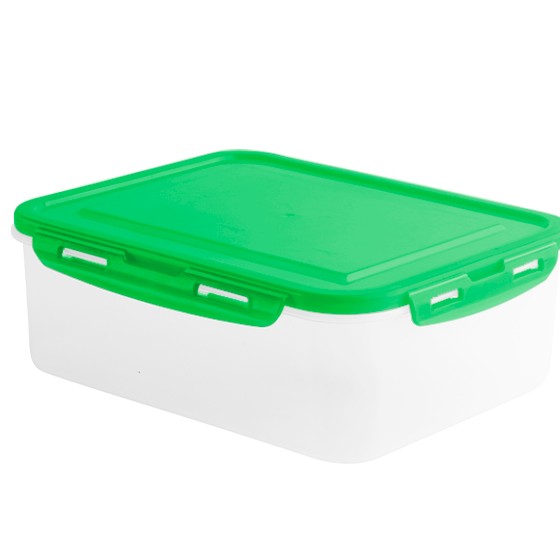 Food container- Flat Rectangular Container Clip 2000ml(74oz) (BPA FREE)Green lid